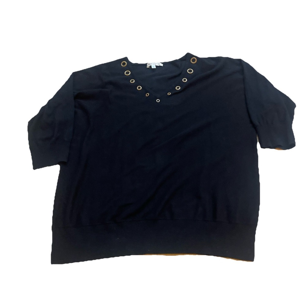Spence V-Neck 3/4 Sleeve Tunic Sweater Cut Grommet Black Women's Size M